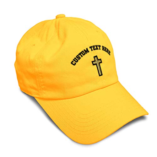 Soft Baseball Hat Embroidered Dad Hat Chaplain Cross Jesus God Christian Faith Men & Ladies Baseball Cap - color: Golden Yellow Personalized Text Here