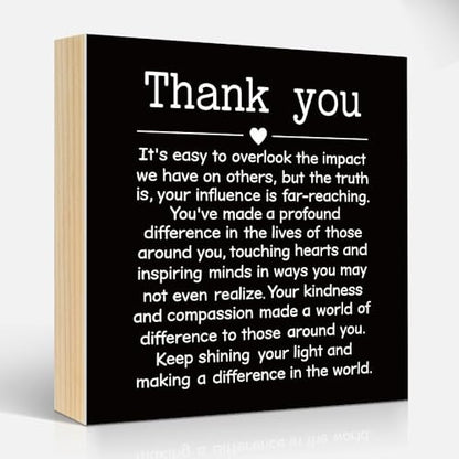 Thank You 6x6 Inch Inspirational Wood Box Signs Gifts for Coworker - color: Black