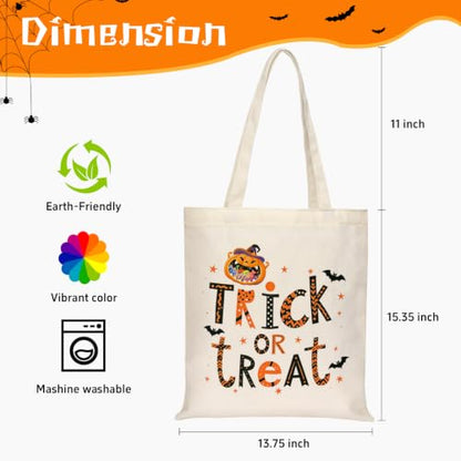Canvas Tote Bag with Zipper, Halloween Trick or Treat Bags for Kids Bulk - color: [A0] Halloween - Beige