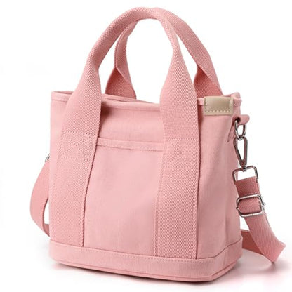 Canvas Tote Bag for Women,Small Totes Bags with Zipper Crossbody Purse with Pockets Large Shoulder Handbag,2 Sizes - color: Pink, size: Small