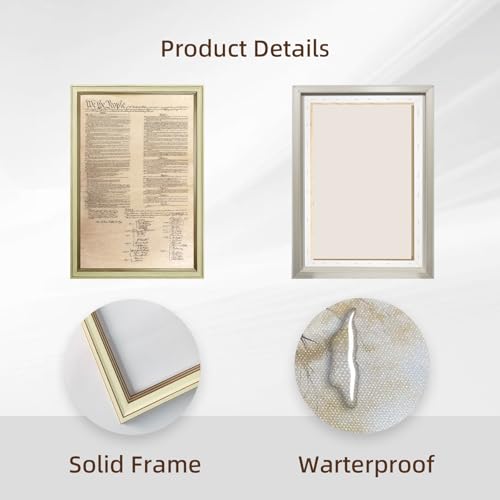 Creamy White Framed Vintage United States Constitution Canvas Wall Art We the People U.S Historic Document Poster Print Antique American History Painting Picture Artwork Home Office Decor 12x16inch - color: Constitution - Creamy White Frame, size: 12"L x