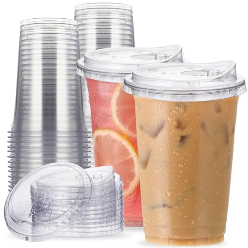 20 oz Clear Plastic Cups with Strawless-Sip-Lids, 25 Sets Disposable Cup Plastic Iced Coffee Cups, To Go Cup with Sip Through Lids for Smoothie, Milkshake, Cold Drinks for Party, Wedding, Event - size: 20 oz Regular