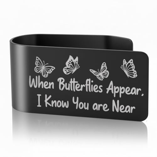 When Butterflies Appear I Know You are Neaar Black Visor Clip for Cars, Memorial Gifts for Loss of Daughter, Bereavement Gifts for Loss of Mother, Car Charm Butterfly Sympathy Present - color: black