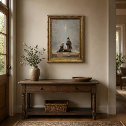 Nativity Scene Canvas Wall Art Framed Christian Rustic Artwork 16x12 Inch - color: Nativity Scene Canvas 25, size: 16"L x 12"W