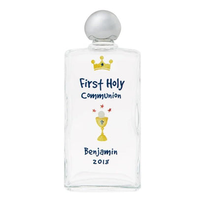 Personalized First Communion Holy Water Bottle - Laser Engraved Name & Date - color: Communion Blue