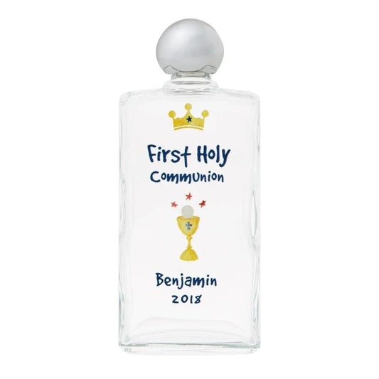 Personalized First Communion Holy Water Bottle - Laser Engraved Name & Date - color: Communion Blue