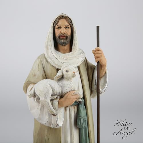 Good Shepherd Statue Jesus Holding Lamb 9.5inch Religious Modern Home Decor Figurine Indoor Tabletop Religious Gift - size: 9.5inch