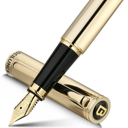 BEILUNER Gold Fountain Pen,Stunning Luxury Pens with 24K Gold Finish, Gorgeous 24K Gilded Nib(Medium), Fancy Pen Gift Set for Men&Women -Ink Converter-Elegant,Office,Nice Pen for Writing - color: Gold, style: Medium Nib