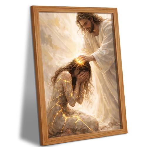 DWJNG Wood Framed Jesus Healing Girl Christ-Themed Wall Art, 8 x 10 Inches - color: Jesus Wall Art, size: 10"L x 8"W