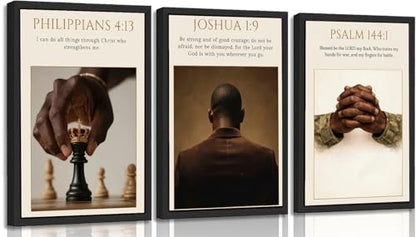 MOGUPA 3Pcs Black Man Christian Poster Canvas Wall Art 12x16 in Unframed - color: Black Man Bible, size: 16"L x 12"W