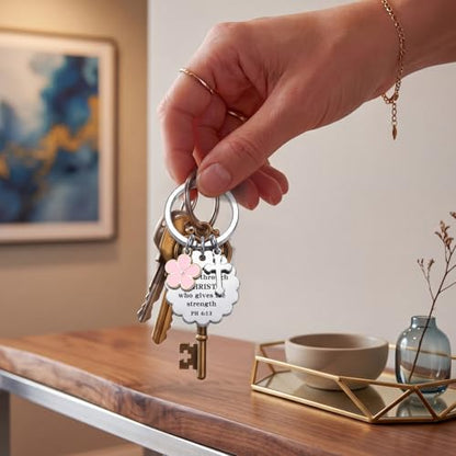 Christian Gifts for Women Girl, Baptism Confirmation Gifts for Teen Girl, Bible Verse Keychain for Birthday Christmas - color: Silver - Ph 4:13