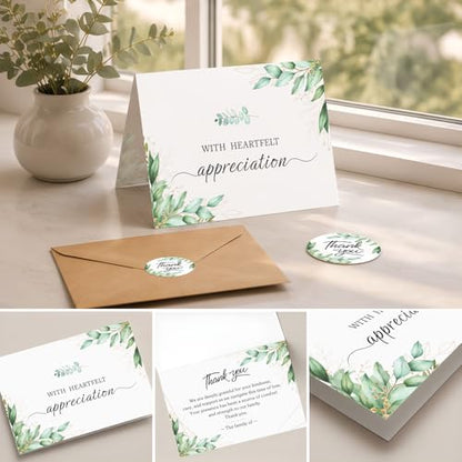 28 Pack Funeral Thank You Cards with Envelopes & Stickers, 6x8 Inches Foldable, Sympathy Bereavement Notes with Message Inside, Suitable for Memorial Services (Style 3)