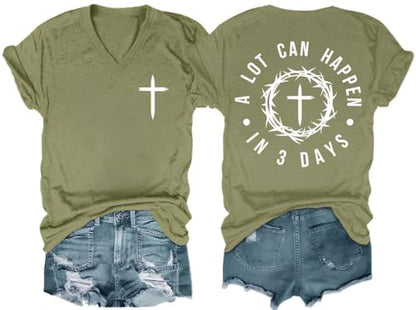 A Lot Can Happen in 3 Days Shirt, Funny Christian Shirts Men Alot Can Happen in Three Days Faith Cross Tshirt - color: Green-1, size: Medium