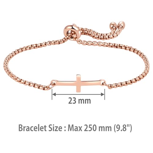NARTGO Sideways Cross Christian Bracelet for Women Religious Faith Believe Bracelet Baptisms Jewelry Gift Stainless Steel Adjustable Chain - color: Rose Gold