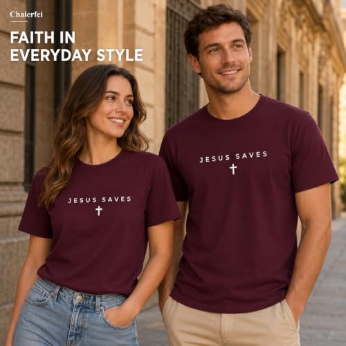 Christian Jesus Saves Cross T Shirt Subtle Minimal Religious Faith Tee Bible Verse Scripture Christian Clothing Unisex - color: Crimson, size: XX-Large