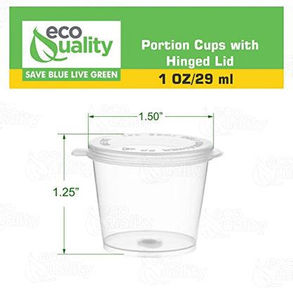 EcoQuality 1oz Plastic Condiment Souffle Cups with Attached Lids, 50 Packs