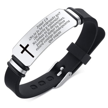 Perspnalized Spanish Scripture Gifts for Men Women,Adjust Silicone Spanish Bible Verse Bracelet Engraved Inspirational ID Bracelets Christian Cross Wristband Xmas Church Employee Favors - style: Josué 1:9