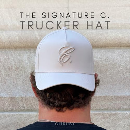 CITRUSY Athletic Trucker Golf Hat | Performance Mens 5 Panel Cap | Cool Breathable Waterproof Workout Running Snapback - color: Signature C. | Sandstone