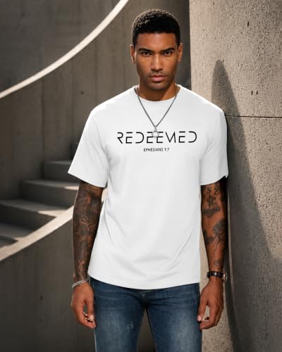 Aiyino Men's Redeemed Christian T-Shirt Graphic Tee 100% Cotton - color: White, size: X-Large
