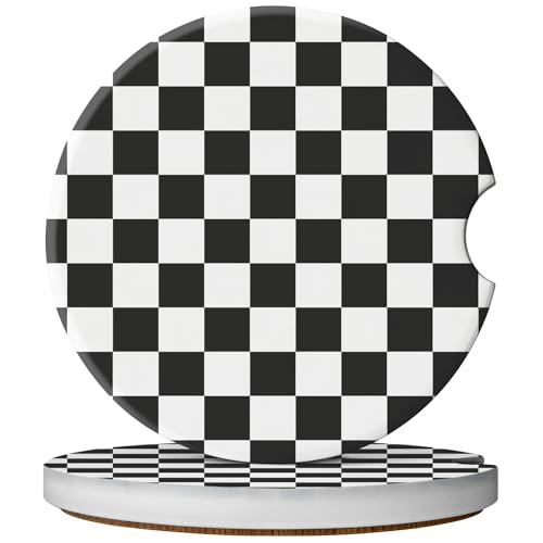 2 Pack Car Coasters for Cup Holders, Cute Car Accessories Interior - color: Grid-black