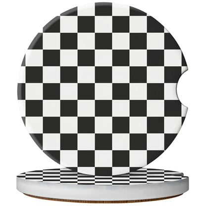 2 Pack Car Coasters for Cup Holders, Cute Car Accessories Interior - color: Grid-black