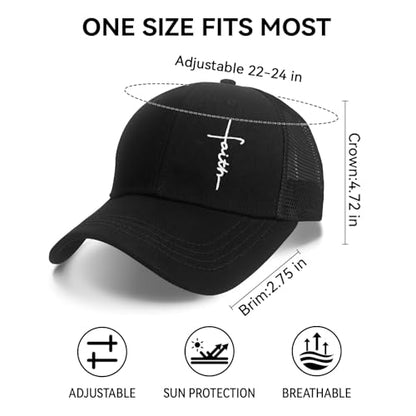 Christian Hats for Men Women, Faith Embroidered Cross Hat, Adjustable Baseball Cap, Religious Gifts for Birthday