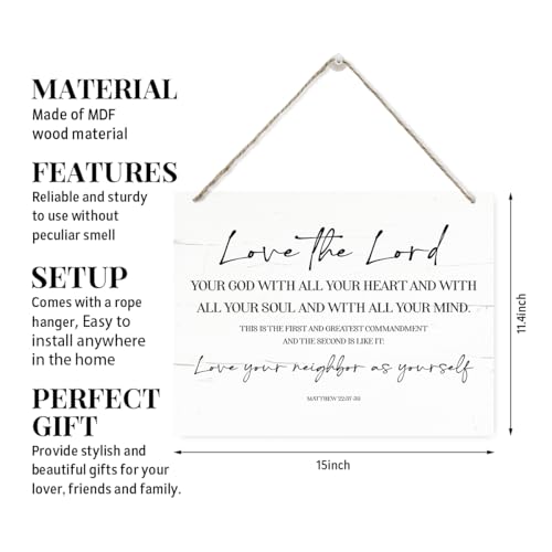 Religious Decor Sign, Love the Lord Sign, Matthew 22:37-39 Christian Sign, Rustic Wooden Hanging Plaque Sign, Home Living Room Decor, Church Wall Art, Farmhouse Christian Hanging Decor - color: Color 03