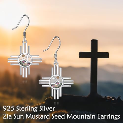AOBOCO Mustard Seed Earrings for Women Sterling Silver Mountain Cross Earrings Dangle Christian Religion Jewelry Mothers Day Birthday for Mom Wife Friends - style: Zia Sun Earrings