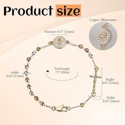 Aroncent St. Benedict and Virgin Mary Rosary Bracelet: Catholic Faith Prayer Beaded Bracelet with Cross and Medal - Religious Jewelry Gift - color: St. Benedict