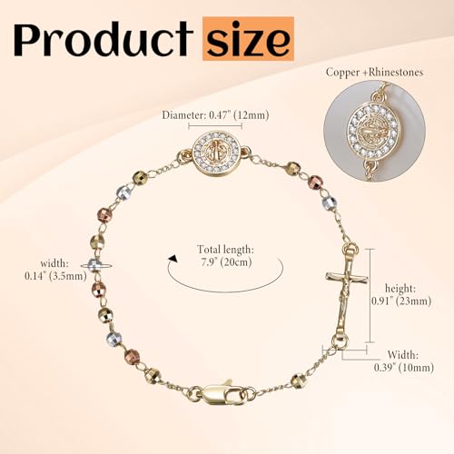 Aroncent St. Benedict and Virgin Mary Rosary Bracelet: Catholic Faith Prayer Beaded Bracelet with Cross and Medal - Religious Jewelry Gift - color: St. Benedict