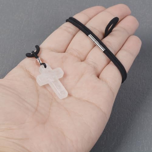 Justinstones Natural Gemstone Carved Cross Reiki Chakra Pendant Necklace 22 Inch - color: 30mm White Clear Quartz