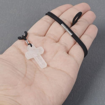 Justinstones Natural Gemstone Carved Cross Reiki Chakra Pendant Necklace 22 Inch - color: 30mm White Clear Quartz