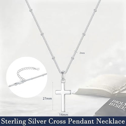 S925 Sterling Silver Cross Necklace for Women - color: 16+2 Inches