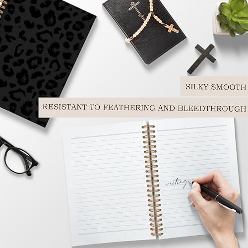 Black Leopard Print Spiral Notebook Journal 5.5x8.3, Cheetah Print Notebooks for Work, Leopard Print Gifts for Women - color: Black Leopard
