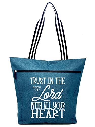Brooke & Jess Designs Church Bags for Women - Bible Tote Bags for Women, Large Tote Bag for Womens with Zipper - color: Trust in the Lord Teal Lexie