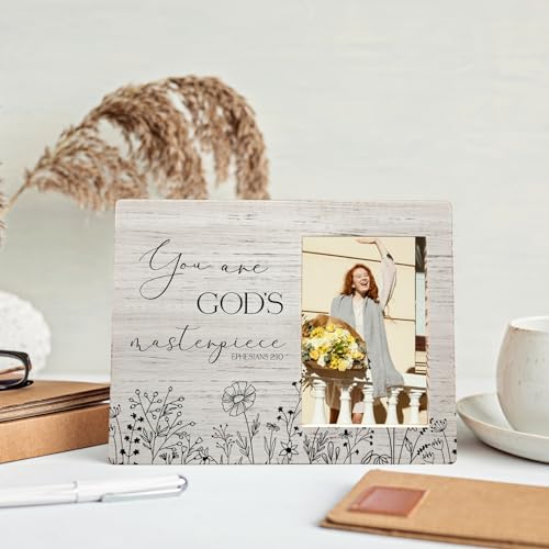 MAQIKA You Are God's Masterpiece Picture Frames, Ephesians 2:10 Picture Photo Frame, Christian Gifts, Bible Gifts, Inspirational Quote Picture Frames, Scripture Wood Photo Frame for 4x6 Photos