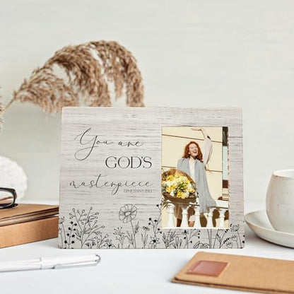 MAQIKA You Are God's Masterpiece Picture Frames, Ephesians 2:10 Picture Photo Frame, Christian Gifts, Bible Gifts, Inspirational Quote Picture Frames, Scripture Wood Photo Frame for 4x6 Photos