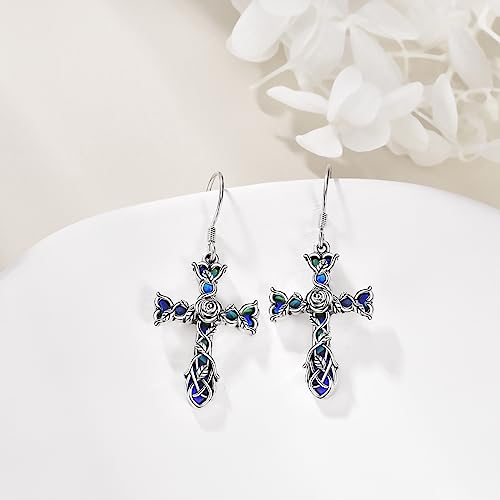 Cross Earrings 925 Sterling Silver Dangle Earring Gifts for Women - style: Rose flower