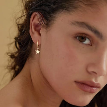FETTERO Cross Dangle Earrings for Women Men Small Huggie Hoop Earring - style: Star