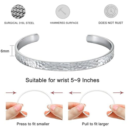 Inspirational Bible Verse Cuff Bracelet for Women, 18K Gold Plated Hammered Bangle, Christian Faith Jewelry Gift, Adjustable Non Tarnish - color: ALWAYS AND FOREVER-Hammered Silver