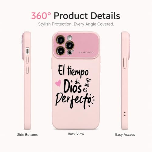 for iPhone 17 Pro Max Case God's Timing is Perfect Spanish Bible Verse Phone Case, Full Camera Lens Protection, Shockproof Drop Resistant Durable Cover (Pink, iPhone 12 Pro) - color: pink, size: iPhone 12 Pro