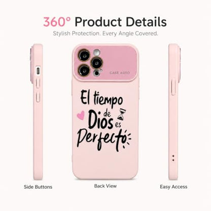 for iPhone 17 Pro Max Case God's Timing is Perfect Spanish Bible Verse Phone Case, Full Camera Lens Protection, Shockproof Drop Resistant Durable Cover (Pink, iPhone 12 Pro) - color: pink, size: iPhone 12 Pro