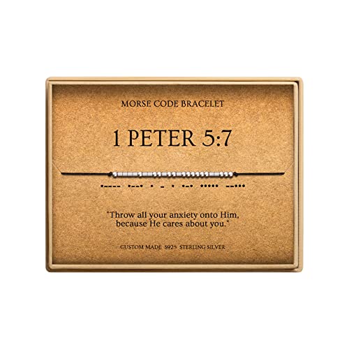 Loved Creations Morse Code Bracelets for Women, Christian Bible Verse Bracelets, Scripture S925 Sterling Silver Inspirational Faith Jewelry, Religious Gifts for Women - color: 1 PETER 5:7