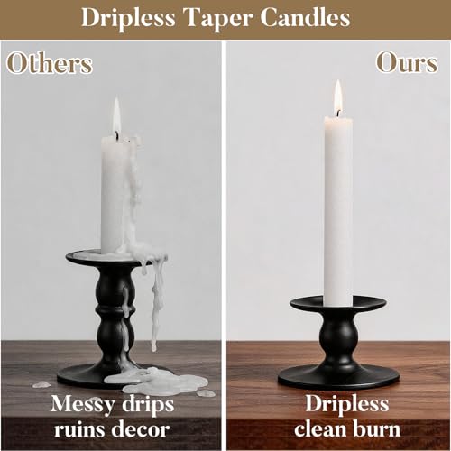 Ashlux Palm Taper Candles 12Pack, 10 Inch Unscented Dripelss Candlesticks - color: White