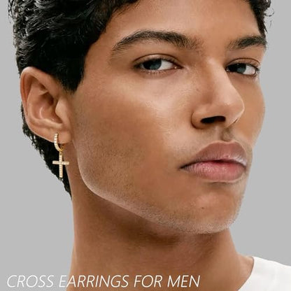 Me&Hz Cross Dangle Earrings for Women Men Cross Huggie Hoop Earrings - color: Gold