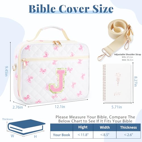 Personalized Initial Bible Cover Case for Women Bible Bag w/Study Supplies - color: Pink Bow, size: J