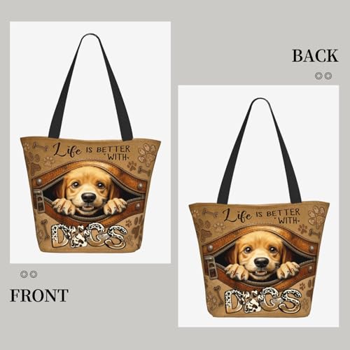 Tote Bag For Women, Tote Bag With Zipper Large Shoulder Bag For Women Travel, Work, Office, College, Nursing - color: Dog Lover