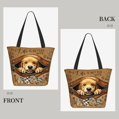 Tote Bag For Women, Tote Bag With Zipper Large Shoulder Bag For Women Travel, Work, Office, College, Nursing - color: Dog Lover