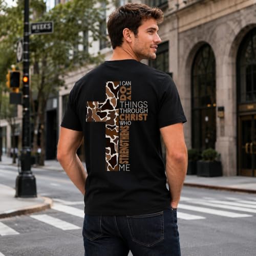 Christian Shirts for Men I Can Do All Things Through Christ Cross T-Shirt - color: Black, size: 3X-Large