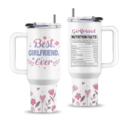 Girlfriend 40 oz Tumbler, with Handle Straw, Stainless Steel Cup - color: Girlfriend